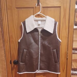 Brown Faux Leather Vest with Cream Lining